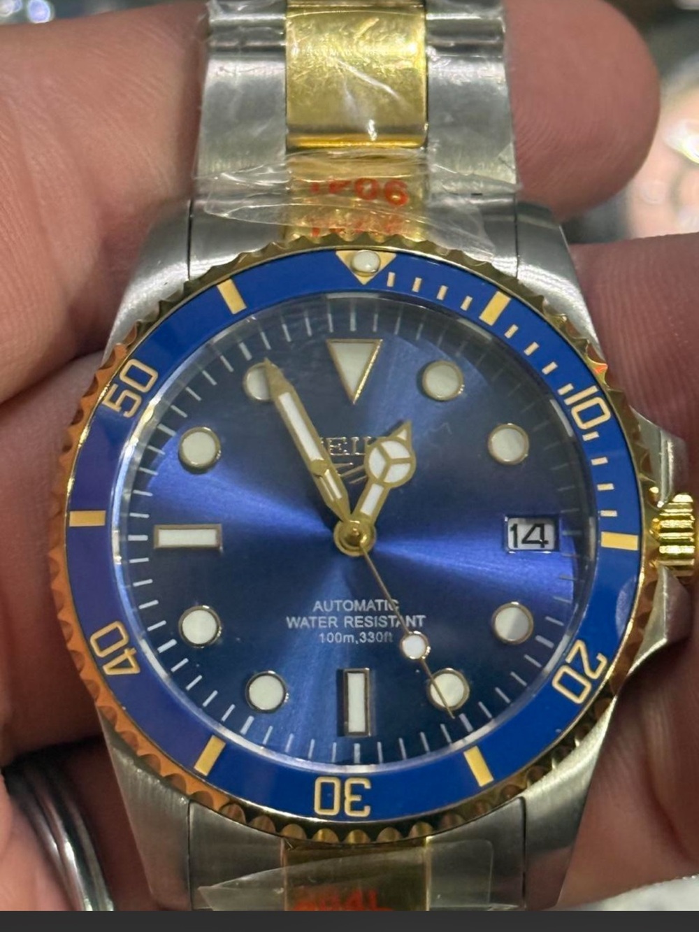 Blue and Gold Men's Automatic Diver Watch
